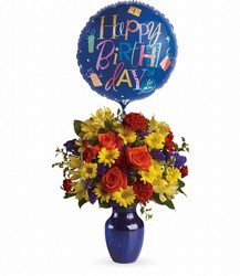 Fly Away Birthday Bouquet With Happy Birthday Mylar Balloon 